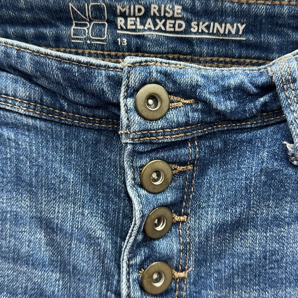 Nobo Button Fly Mid Rise Relaxed Skinny Destroyed Stretch Denim Blue Jeans 13 - Picture 8 of 11